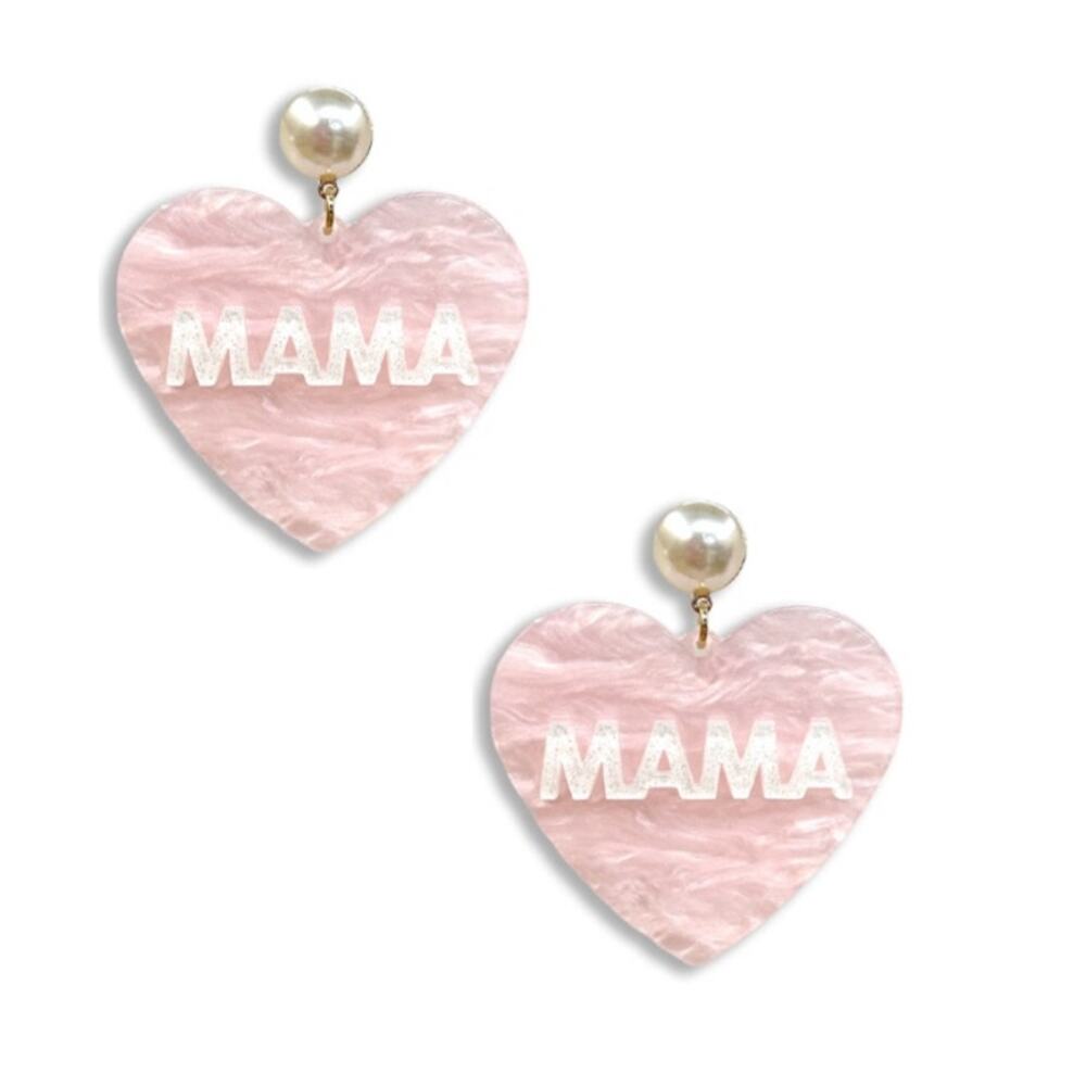 #6-8 Pink Mama Resin Heart with Faux Pearl*Beautiful earrings*Lightweight*